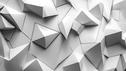 Low-poly faceted white geometric surface forms complex extrusions