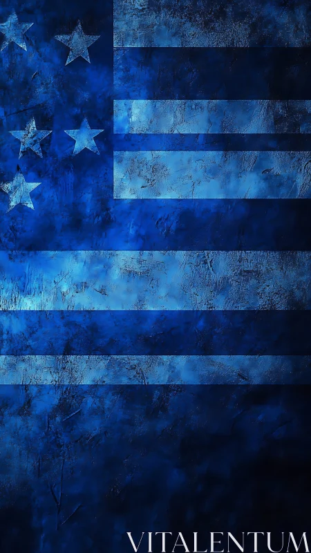Moody blue flag texture with glowing stars and stripes.