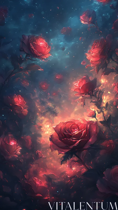 Luminescent Rose Garden in Deep Space.