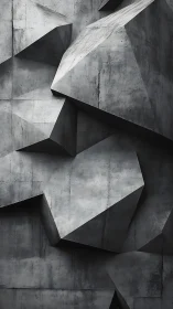 Geometric concrete relief wall with angular faceted volumes.