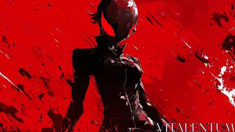 Stylized red-black vigilante silhouette in dynamic digital painting.