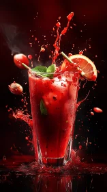 Crimson beverage explosion with grapefruit and mint garnish.