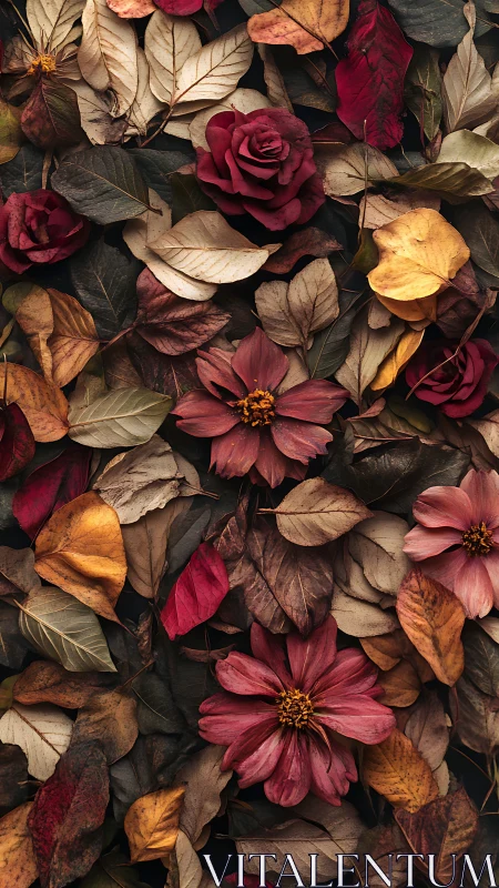 Autumn's Velvet Romance: Roses and Fading Leaves.