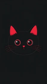 Neon Cat Face with Glowing Eyes Against Dark Background