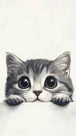 Curious Feline Gaze Meets Minimalist Canvas in Tender Whisker-Perfect Moment