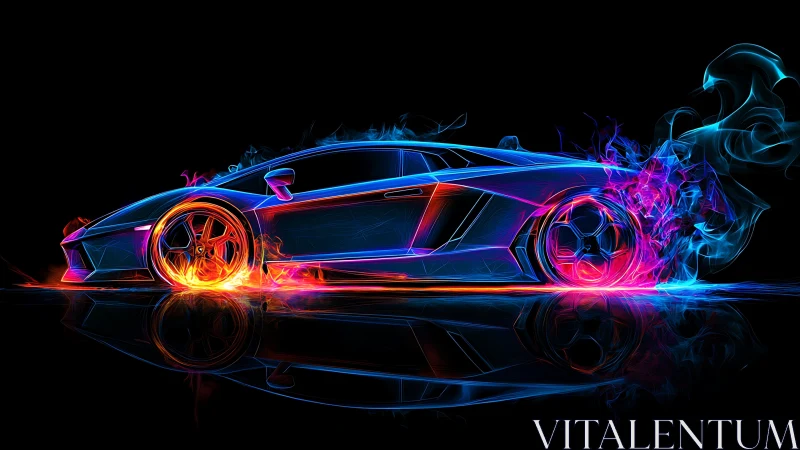 Neon line-rendered sports car silhouette is illustrated