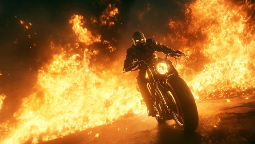 Hellfire rider erupts through a blazing inferno highway.