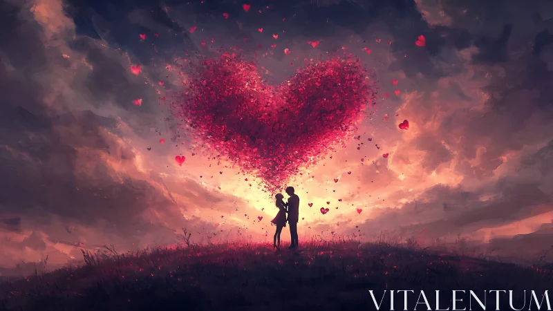 Romantic Silhouette with Exploding Heart Particle System.