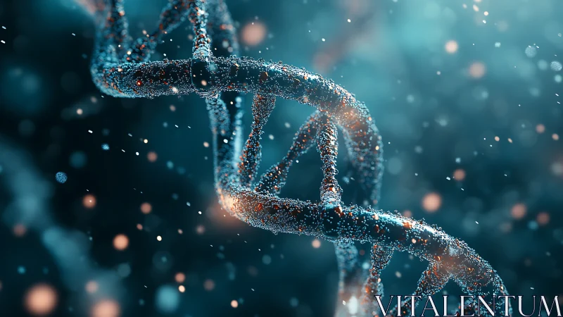 Glowing DNA helix sparkles gently in a deep blue universe