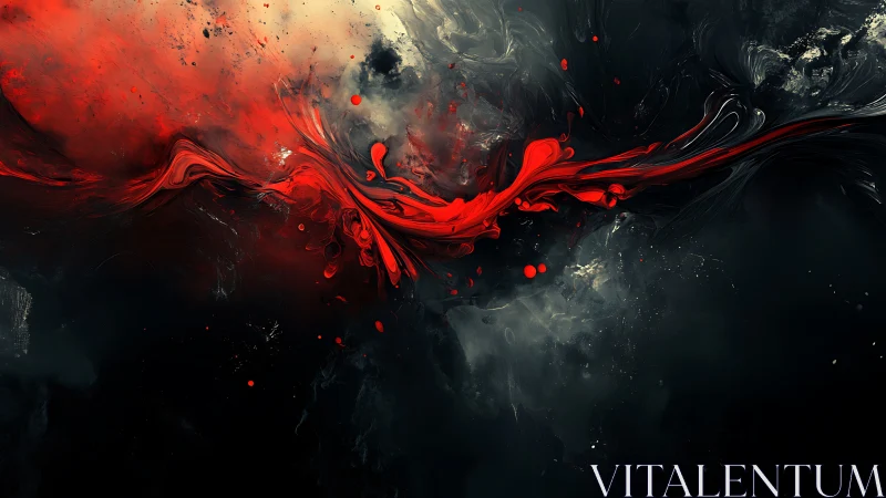 Red fluid streak across dark abstract swirling background.