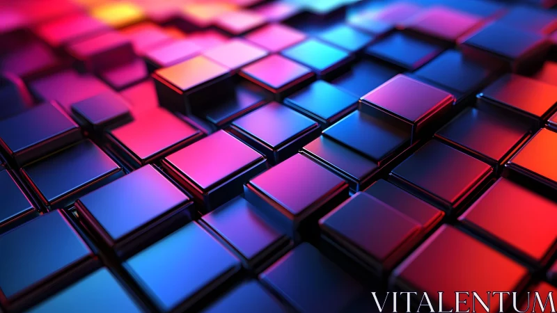 Vibrant 3D Abstract Cubes with Neon Lighting in Modern Style.