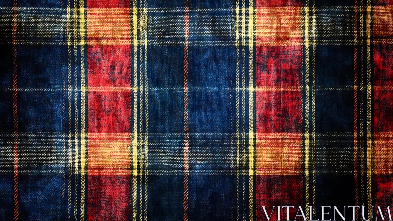 Classic Red, Blue, and Yellow Tartan Pattern Textile Background.