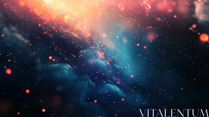 Stellar nebula glows with cascading embers and cyan dust