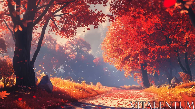 Crimson Cathedral: Where Autumn Whispers Through Falling Gold