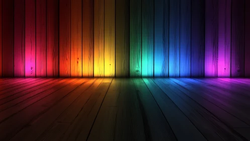 Chromatic gradient light washing over wooden interior planes