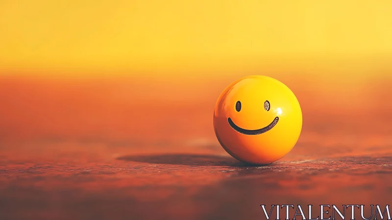 Sunlit smiley sphere resting in a warm golden daydream.