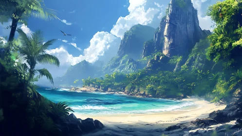 Tropical Coastal Landscape with Limestone Cliff Formation and Crystalline Lagoon