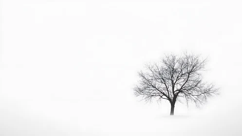 Single leafless tree stands against uniform white background