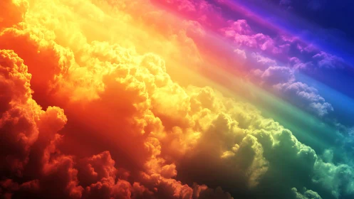 Multicolored cloudscape with diagonal spectral light bands.