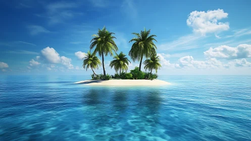 Tropical Island Paradise with Palm Trees and Clear Azure Ocean.