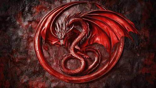 Coiled crimson dragon emblem within circular blood-red sigil