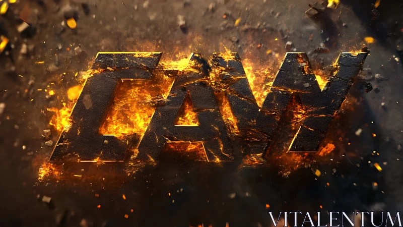 Molten rock text logo engulfed in dynamic fiery explosion