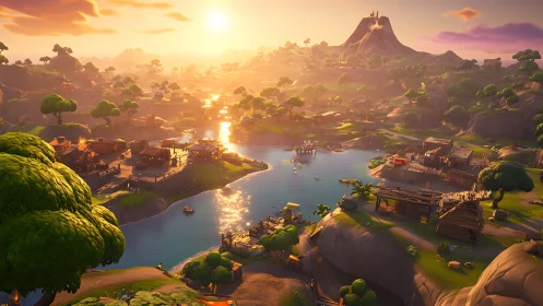 Sunset Valley Expedition Through Vibrant Fantasy Realm.