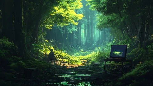 Luminescent Forest Cathedral: Chiaroscuro Digital Environment Composition.