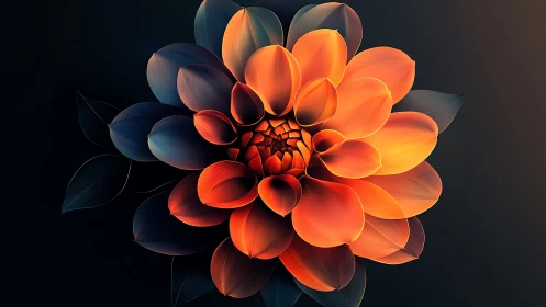 Radiant digital dahlia with blue-to-orange gradient petals.