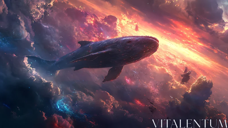 Sky whale drifts gently through glowing cosmic clouds