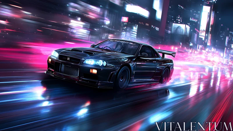 Neon night racer slicing through electric city streets.
