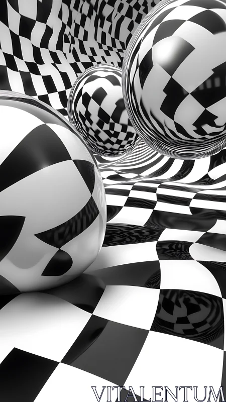 Reflective spheres on warped checkerboard optical field.