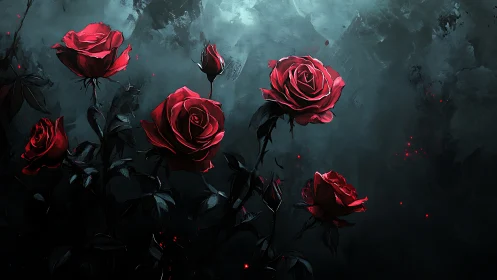 Crimson Blooms Ignite Darkness with Ethereal Radiance