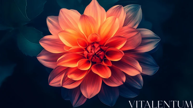 Luminous Dahlia with Radiant Warm Gradient Against Dark Teal