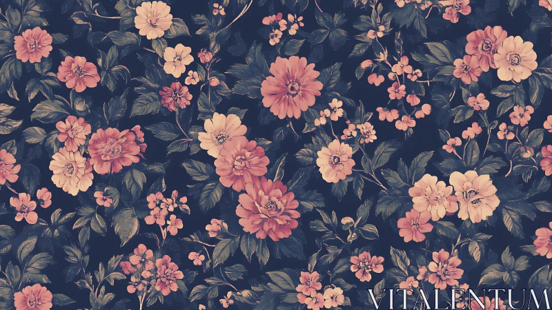 Vintage seamless floral pattern with pink garden blossoms