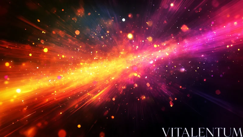 Colorful energy burst with glowing light trails in space.