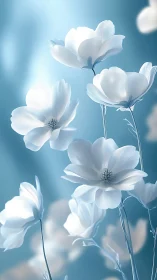 White Petaled Cosmos Flowers with Backlighting and Bokeh Gradient