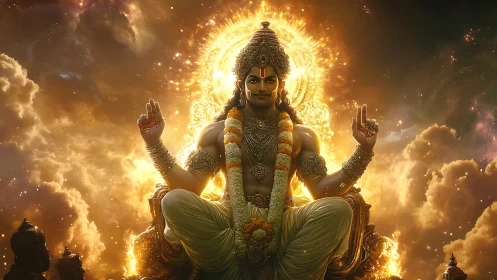 Radiant celestial deity seated in golden cosmic light.