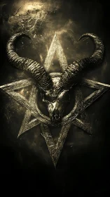 Textured demonic ram skull emblem with metallic pentagram overlay