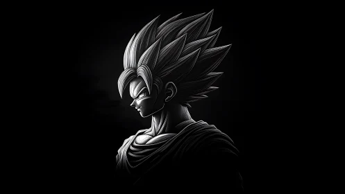 Saiyan warrior profile emerges from dramatic shadows.