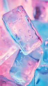 Colored gel-lit ice cubes show refractive surfaces and bokeh