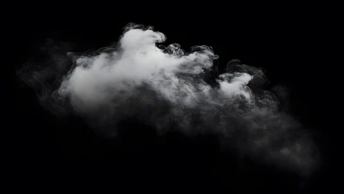 Wispy white smoke cloud on black background, minimalist style.