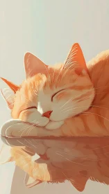 Reclining Feline with Warm Chromatic Tonality and Reflected Surface.