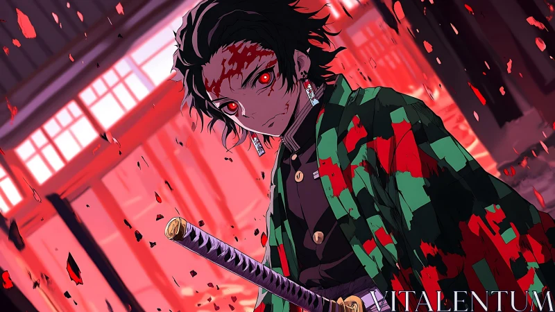 Sword-wielding figure stands in red-lit interior scene