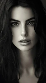 Monochrome female portrait with cinematic shallow focus.
