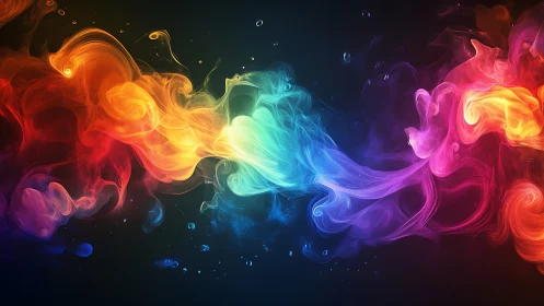 Multicolor swirling smoke forms against dark background.