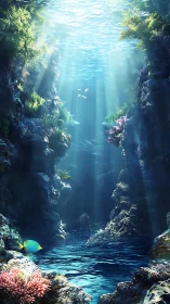 Sunken sapphire canyon bathed in spellbound ocean light.