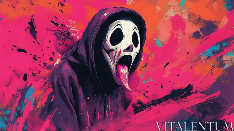 Stylized screaming mask icon rendered in neon splatter palette