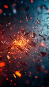 Exploding glass shards around molten energy core in void.