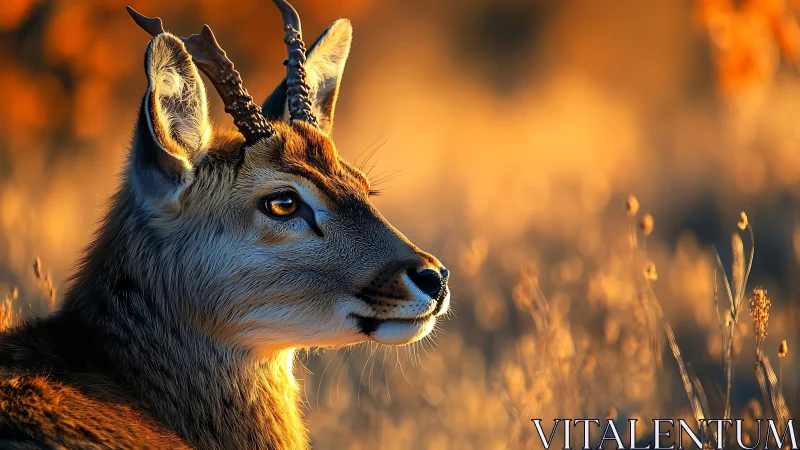 Golden-hour gazelle portrait in glowing savanna light.